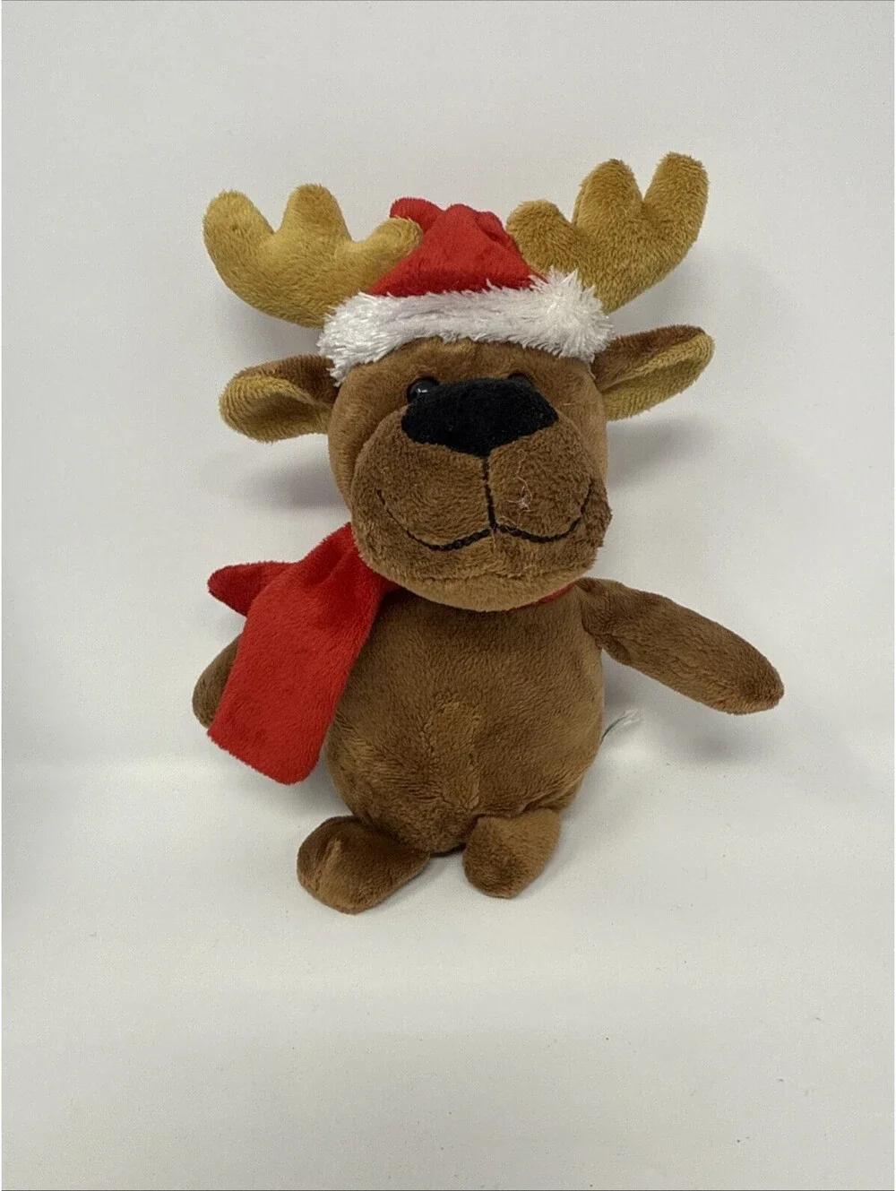 Brown Moose With Santa Hat Plush Stuffed Animal